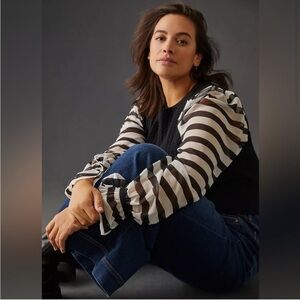 Anthropologie Maeve Mixed Media Stripe Sleeve Sweater